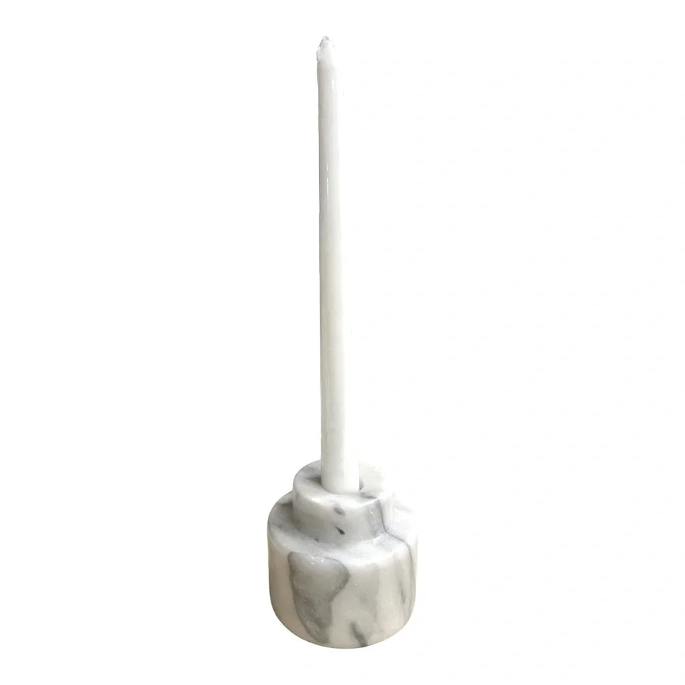 White Marble Vintage Candle Holder Heavy Stone Decor. Goodwood, Art Classic Chic